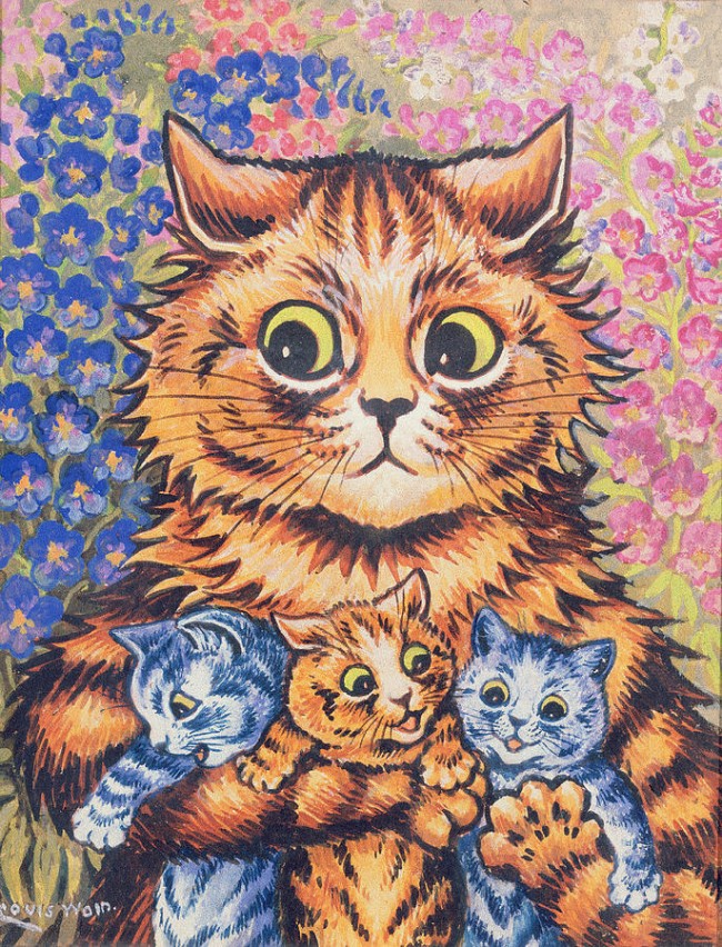 a-cat-with-her-kittens-louis-wain