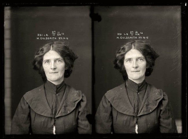 Muriel Goldsmith, 29 October 1915 Convicted of stealing. Muriel Goldsmith looks like a country schoolteacher but was actually a prolific thief with a string of aliases. She was found guilty of stealing money and jewellery from the Criterion Hotel in Wagga Wagga, New South Wales. Aged 25.