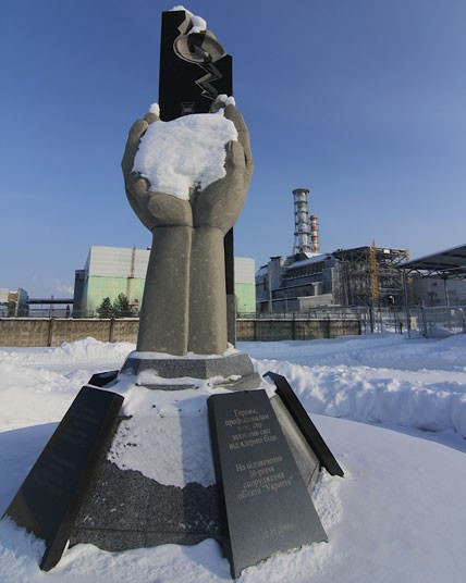 A Soviet-era memorial near the Number 4 reactor