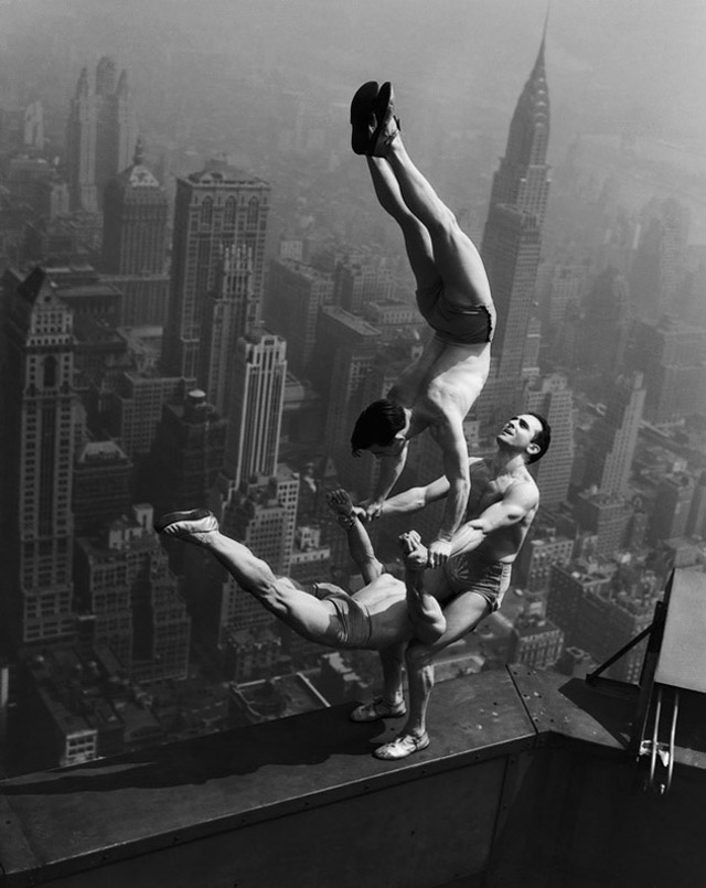 three-men-acrobats-NYC-skyscraper-construction-1930s