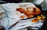 Photo on display. Morgue photo of Jeffrey Dahmer at Rare Serial Kiler Exhibit at 107 Suffolk St., NYC.
