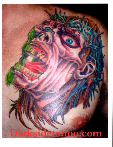 zombie-jesus-tattoo-on-back-of-shoulder
