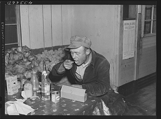 Worker from Fort Bragg having his dinner at a crossroads store in Manchester, North Carolina Creator(s): Delano, Jack, photographer Date Created/Published: 1941 Mar.