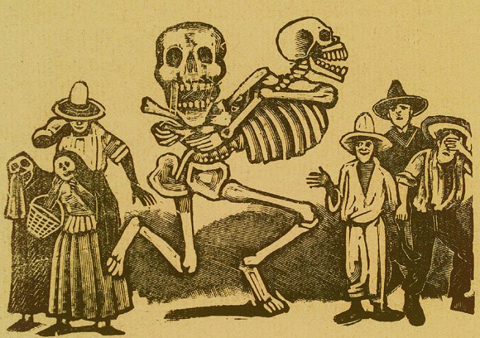 Jose Guadalupe Posada. Monografia; las Obras de Jose Guadalupe Posada. n.c. : n.p., 1930. Page 178. Death with skull and crossbones held behind its back, running through crowd