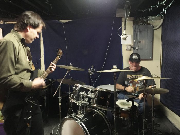 SIEGE songwriting team Kurt Habelt (lead guitar) and Rob Williams (drums/lyrics) in rehearsal in an undisclosed location in Weymouth MA, USA.
