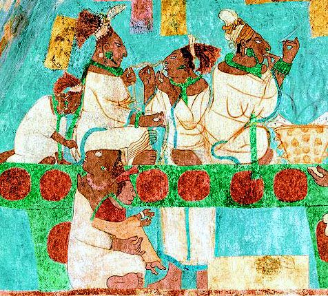Mayan women perform bloodletting in an offering ritual.