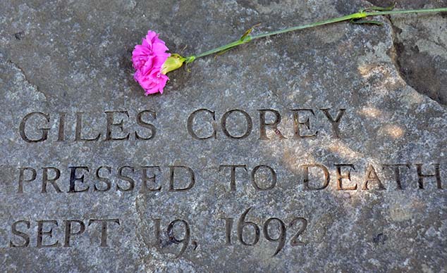 Giles Corey's gravestone in Salem, MA.