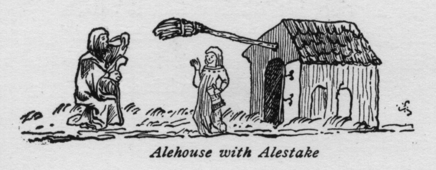 An alestake hung from the front of a house.